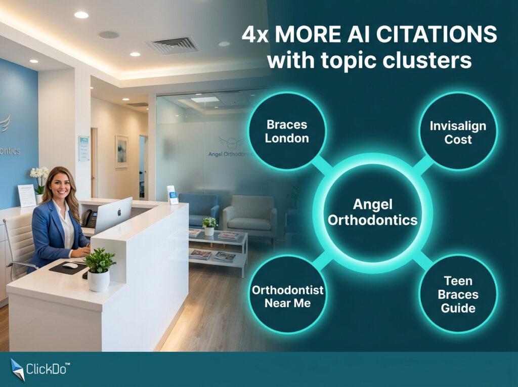 ClickDo-Kunde-Angel-Orthodontics-SEO-Themen-Cluster-Dashboard-mit-Traffic-Wachstum